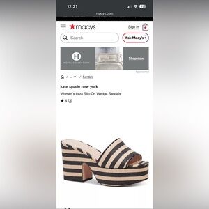 kate spade Black & Cream Striped Ibiza Wedge Sandals